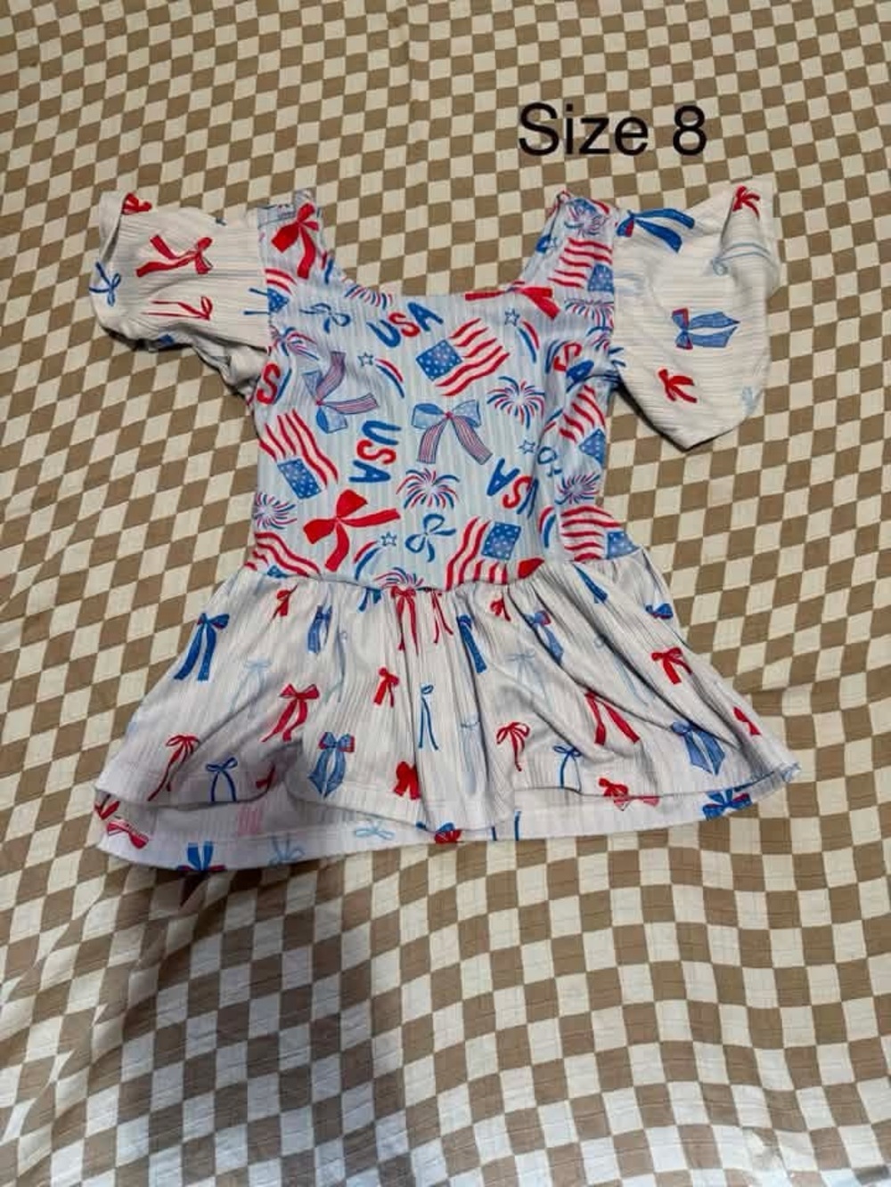Girls White USA Print Peplum Top - Size 8